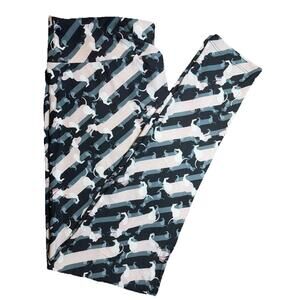 New LuLaRoe Dachshund Dog Print Leggings Black Gray Pink Pattern Size TC (12-18)